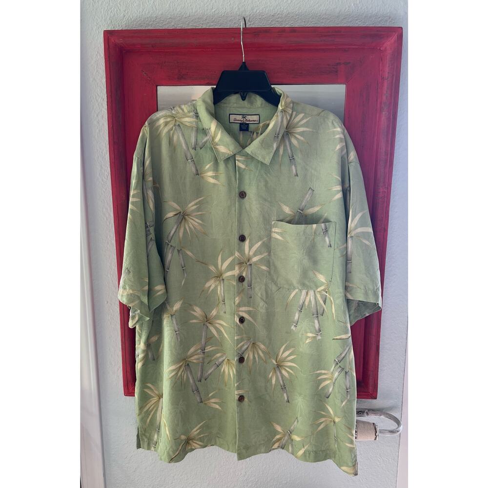 Men's Tommy Bahama 100% Silk Hawaiian Palm Tree Camp Shirt XL Green